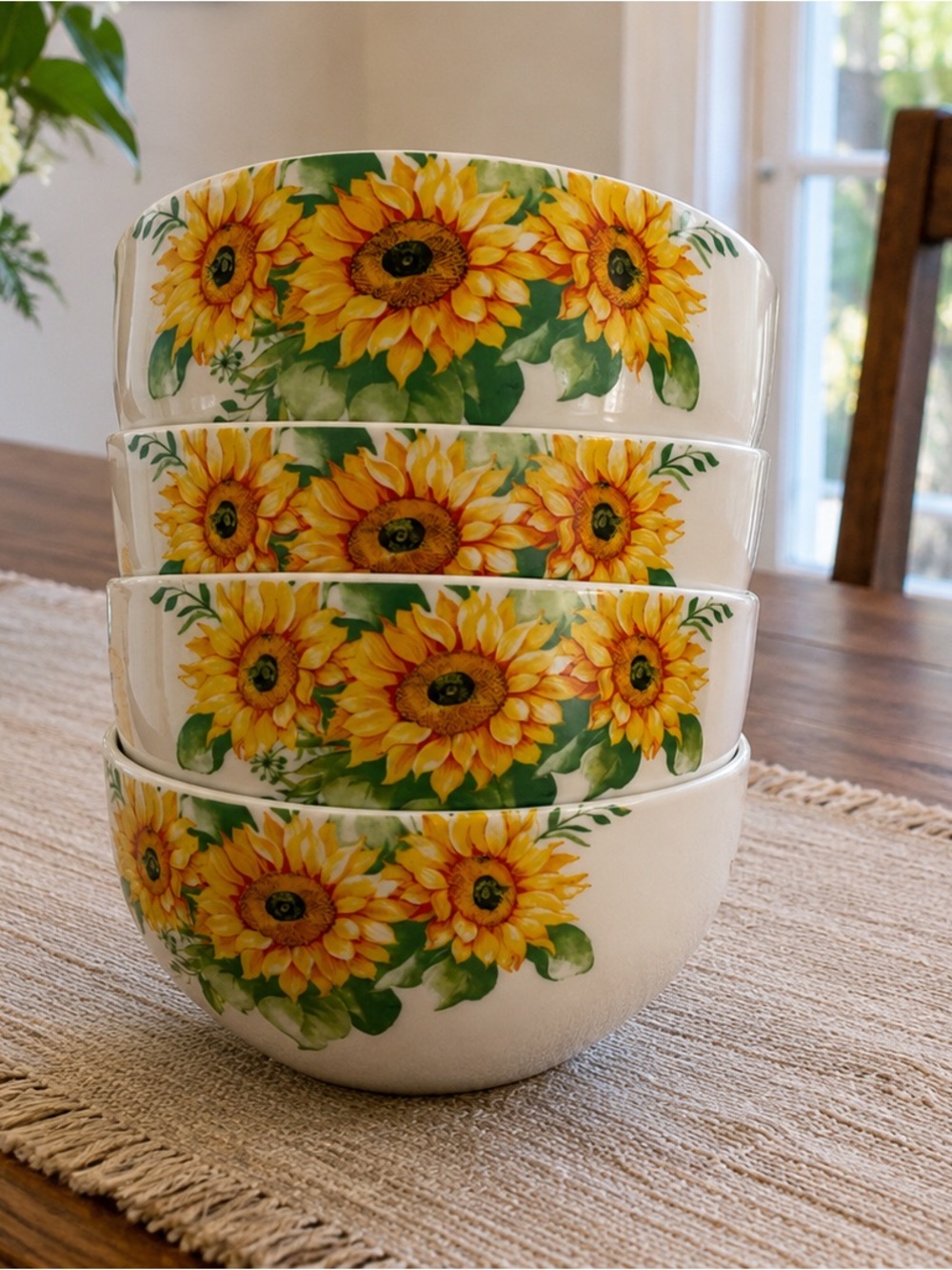 Royal Norfolk Sunflower Ceramic Serving Bowls in Yellow and Green